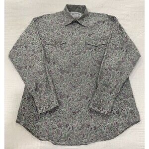 Schaefer Outfitter Frontier Pearl Snap Shirt Large Green Western Paisley USA